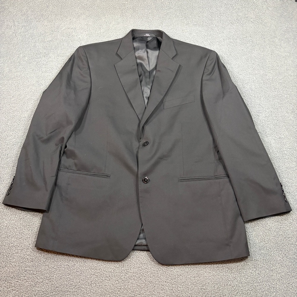 Haggar Suit Jacket Mens 44R Black Blazer Two Button Notch Lapel Solid 627961